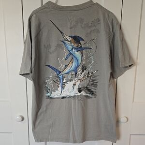 Guy Harvey Green/Greyish Short Sleeve Tee with Fishing Design